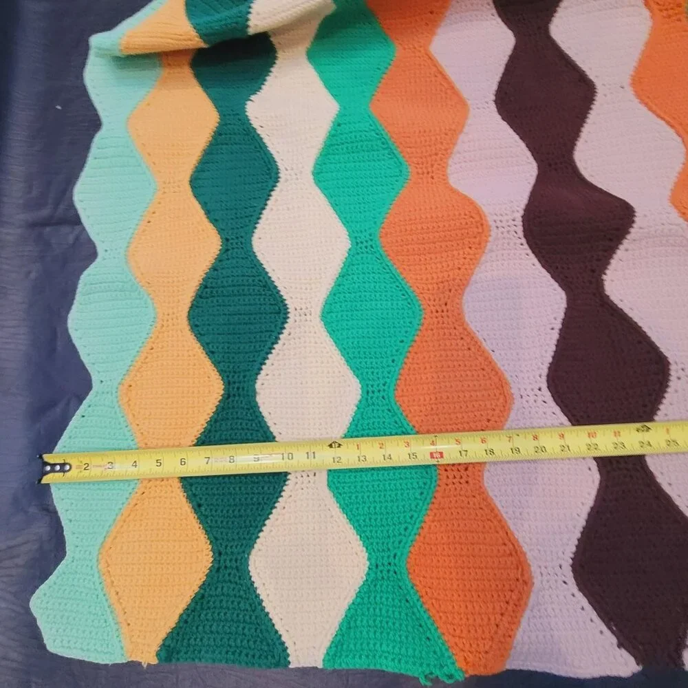 Handmade Crochet Afghan Throw Blanket Multicolor Retro Diamond Harlequin 68x47‎